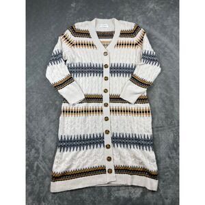 Lucky Brand Women's Cream Aztec Cable Knit Long Cardigan Sweater 2X‎ Boho